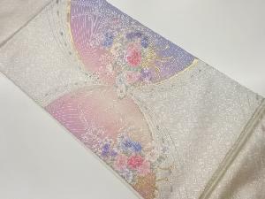 宮田織物製　曲線に花束・子持ち菱模様織出し袋帯